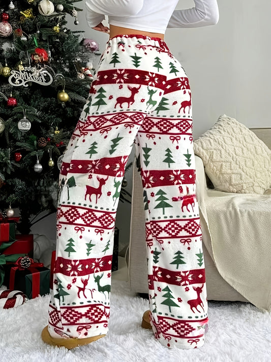 Comfortable Printed Fleece Pajama Pants for Women with High Waist Drawstring Wide Leg Cozy Style