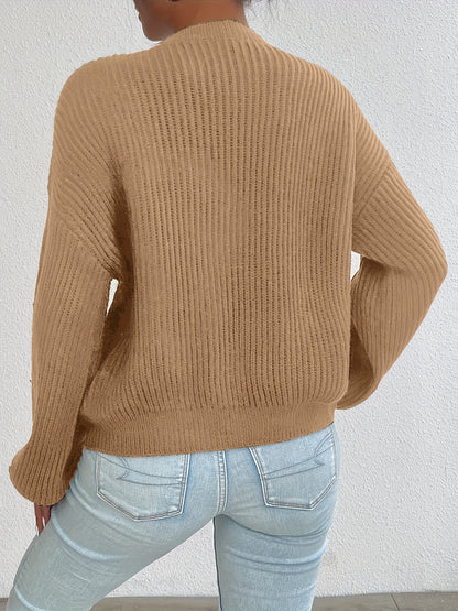 Effortless Ribbed Knit Cardigan Sweater for Women with V Neck Long Sleeve Button Front Oversized Relaxed Style
