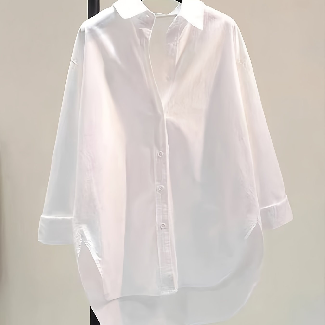 Effortless Oversized Blouse for Women with Point Collar Long Sleeve High Low Curved Hem Relaxed Style