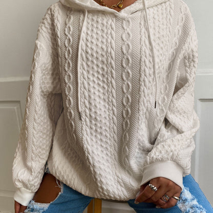 Comfortable Cable Knit Hoodie for Women with Drawstring Hood Long Sleeve Relaxed Oversized Style