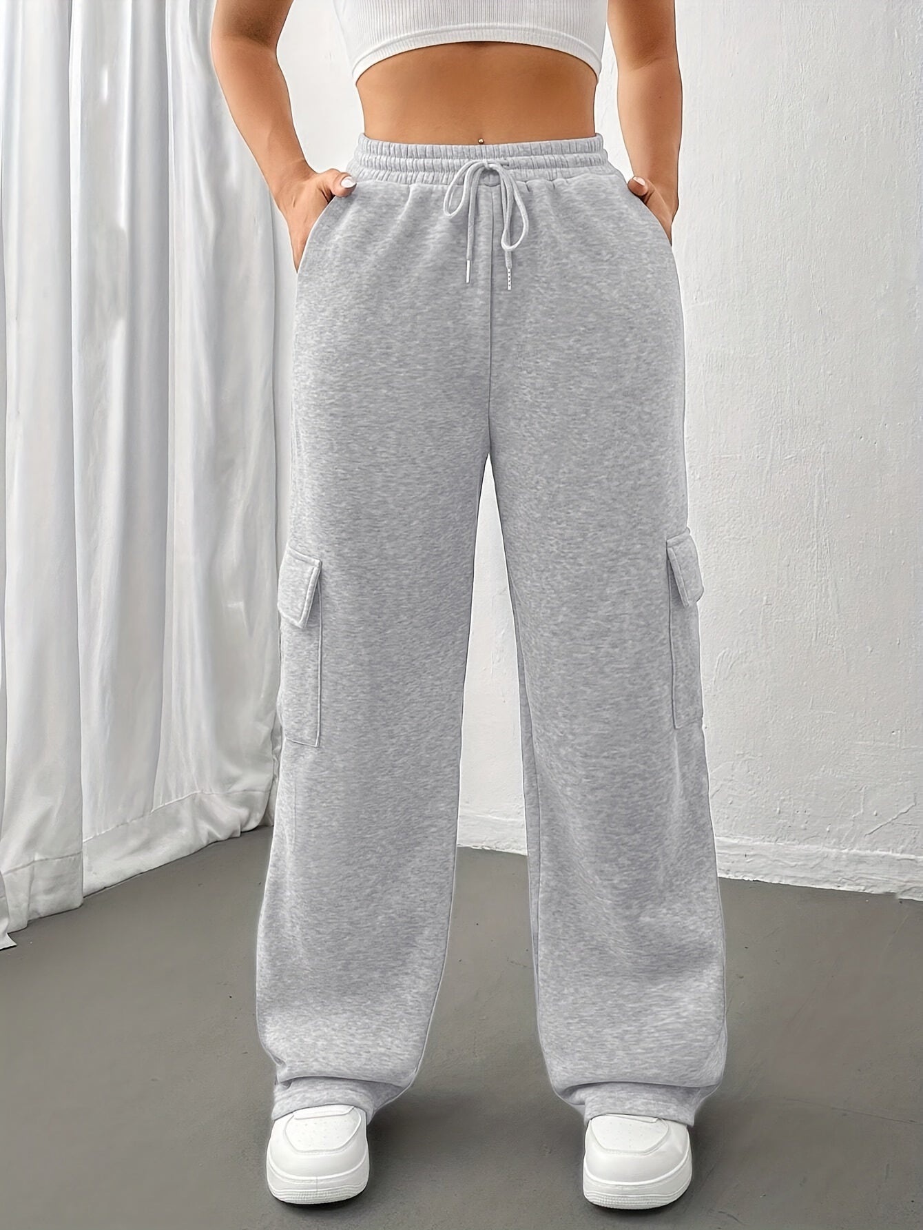 Effortless Cargo Wide Leg Pants for Women with High Waist Drawstring Relaxed Casual Style