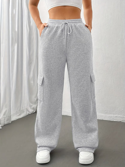 Effortless Cargo Wide Leg Pants for Women with High Waist Drawstring Relaxed Casual Style