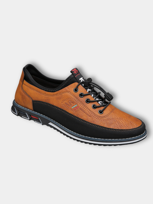 Comfortable Leather Fashion Sneaker for Women with Lace Up Round Toe Contrast Sole Casual Style