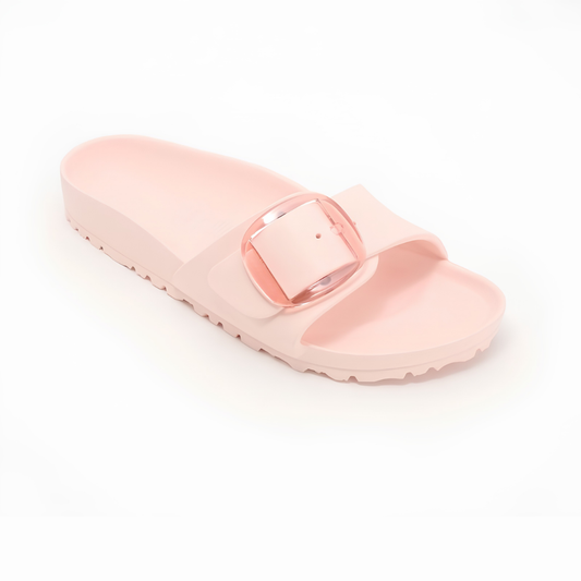 Comfortable Slides for Women with Single Buckle Strap Contoured Footbed Waterproof Slide Style