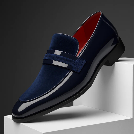 Elegant Velvet Patent Leather Loafer for Women with Pointed Toe Slip On Metallic Bar Formal Style