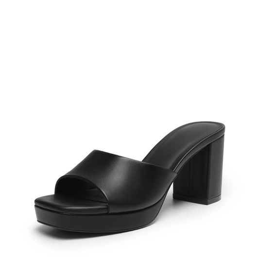 Comfortable Mules Heels for Women with Square Toe Wide Band Platform Block Heel Slide Style
