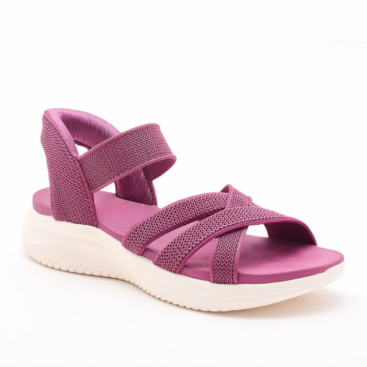 Comfortable Sandals for Women with Woven Stretch Strap Cushioned Sole Ankle Buckle Sport Style
