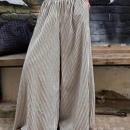 Effortless Apricot Striped Wide Leg Pants for Women with High Waist Flowing Palazzo Casual Style