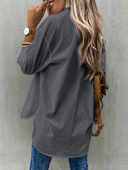 Effortless Utility Blouse for Women with Collar Long Sleeve Button Front Patch Pocket Relaxed Style