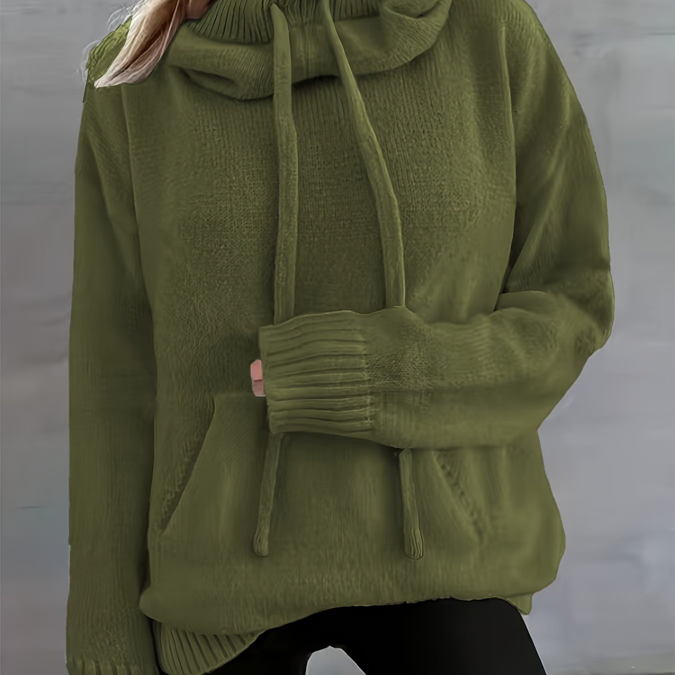 Comfortable Knit Sweater for Women with Cowl Neck Long Sleeve Drawstring Oversized Relaxed Style
