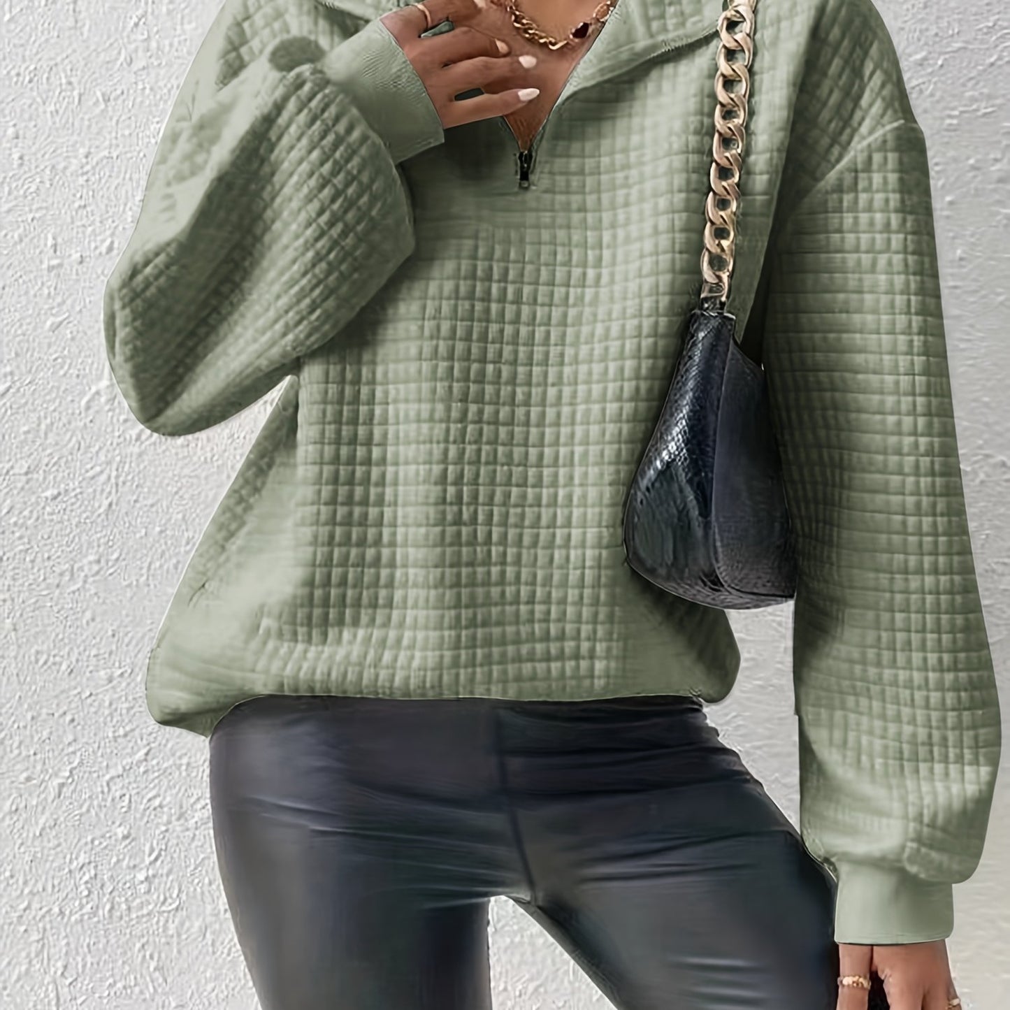 Comfortable Quilted Sweatshirt for Women with Half Zip Collar Long Sleeve Oversized Casual Style
