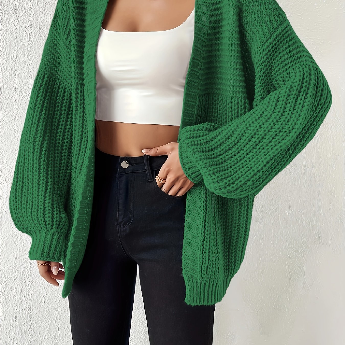 Comfortable Chunky Cardigan Sweater for Women with Open Front Balloon Sleeve Oversized Relaxed Knit Style