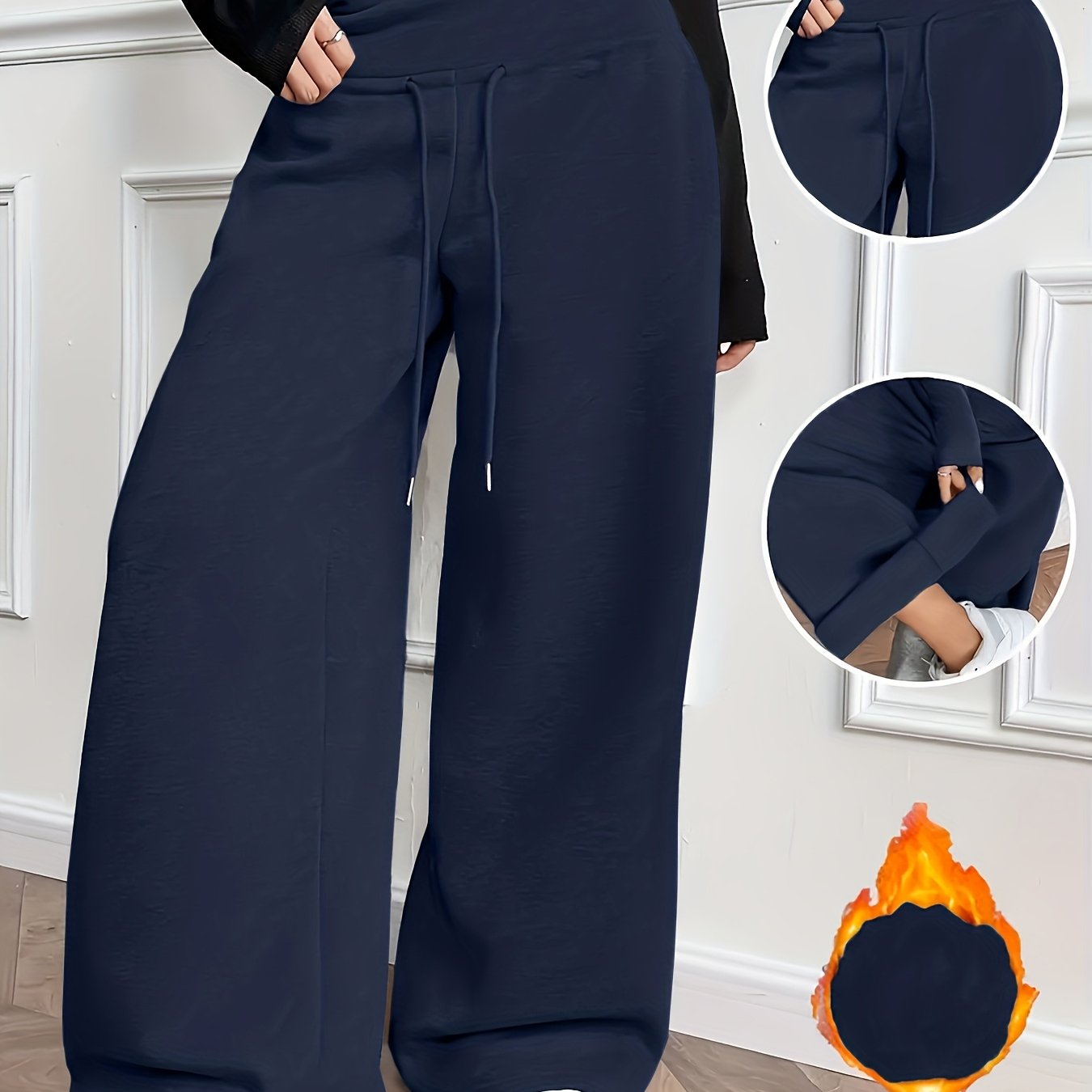 Effortless Fleece Wide Leg Pants for Women with High Waist Drawstring Relaxed Flowing Casual Style