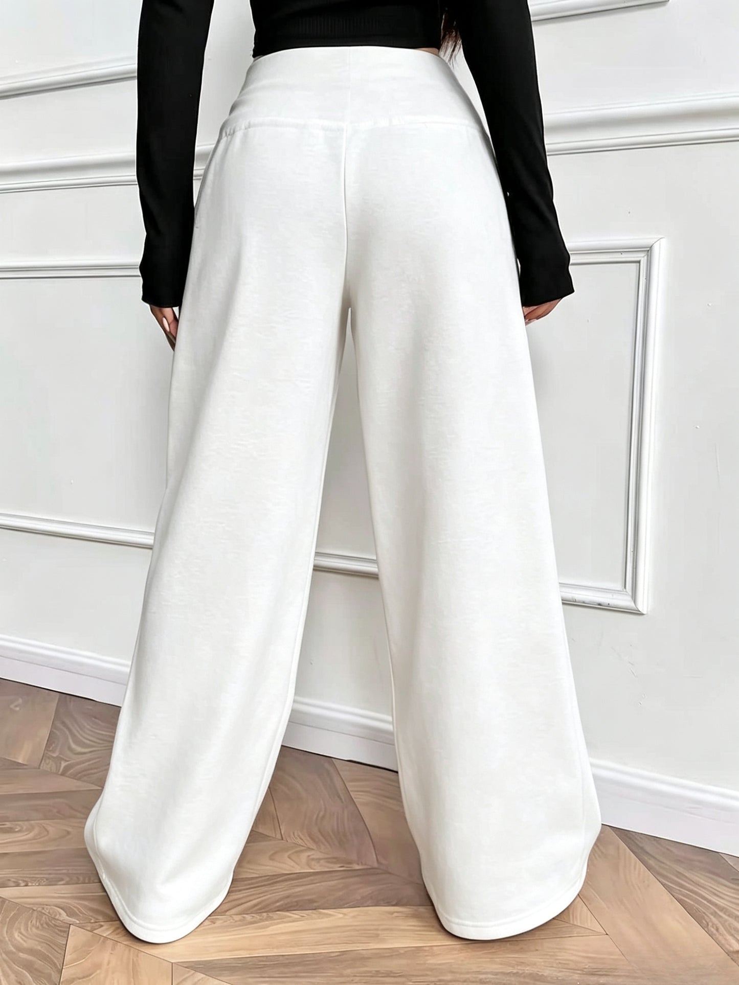 Effortless Fleece Wide Leg Pants for Women with High Waist Drawstring Relaxed Flowing Casual Style
