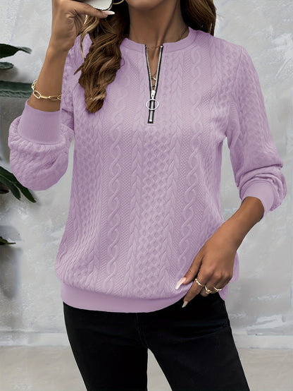 Comfortable Cable Knit Sweater for Women with Quarter Zip Mock Neck Long Sleeve Relaxed Casual Style