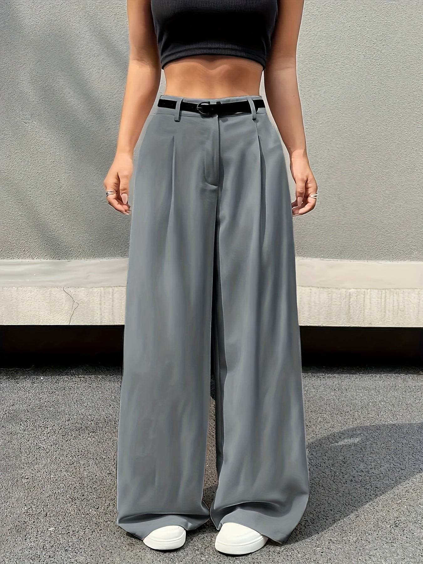 Effortless Wide Leg Pants for Women with High Waist Pleated Belted Relaxed Style