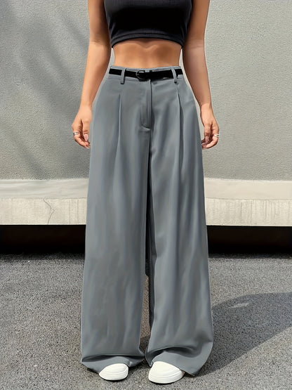 Effortless Wide Leg Pants for Women with High Waist Pleated Belted Relaxed Style