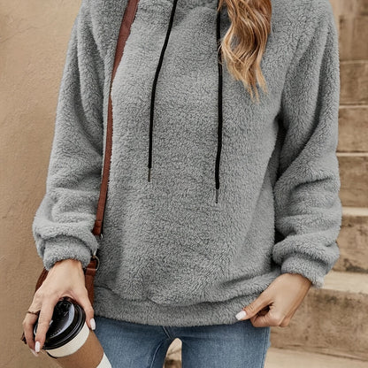 Comfortable Sherpa Fleece Hoodie for Women with Drawstring Hood Long Sleeve Oversized Kangaroo Pocket Casual Style