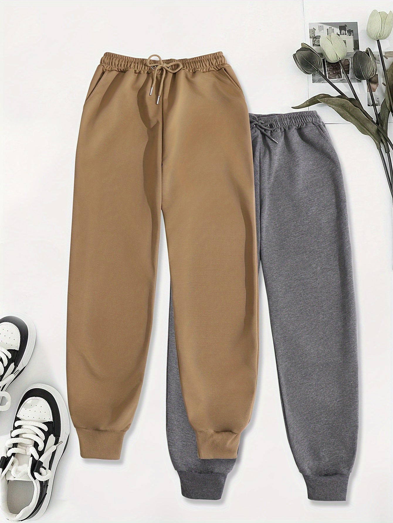 Effortless Jogger Sweatpants for Women with High Waist Drawstring Relaxed Cuffed Casual Style