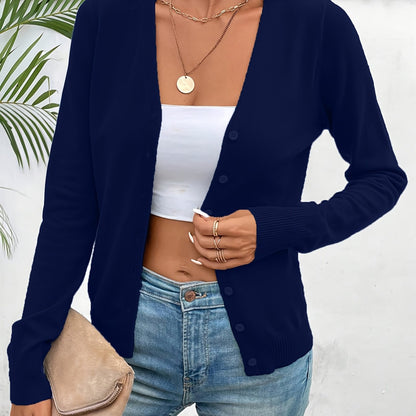 Comfortable Cardigan Sweater for Women with V Neck Long Sleeve Button Front Relaxed Knit Style