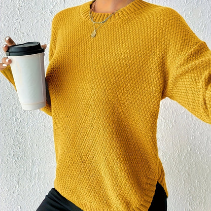 Comfortable Waffle Knit Sweater for Women with Crew Neck Long Sleeve Relaxed Oversized Casual Style