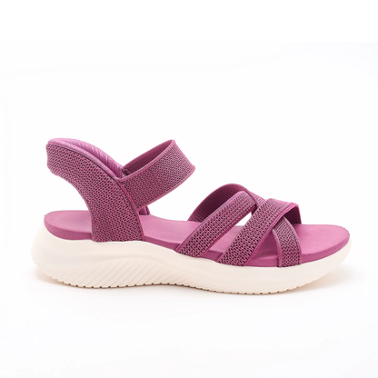 Comfortable Sandals for Women with Woven Stretch Strap Cushioned Sole Ankle Buckle Sport Style