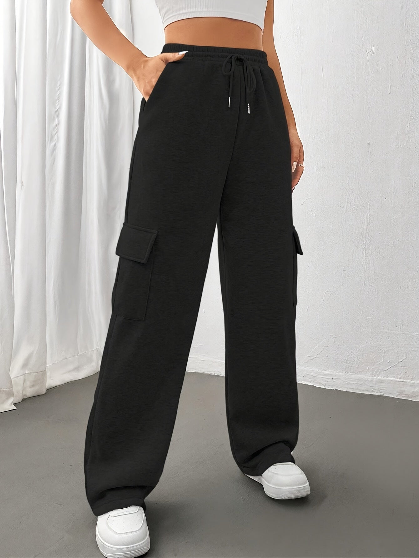 Effortless Cargo Wide Leg Pants for Women with High Waist Drawstring Relaxed Casual Style