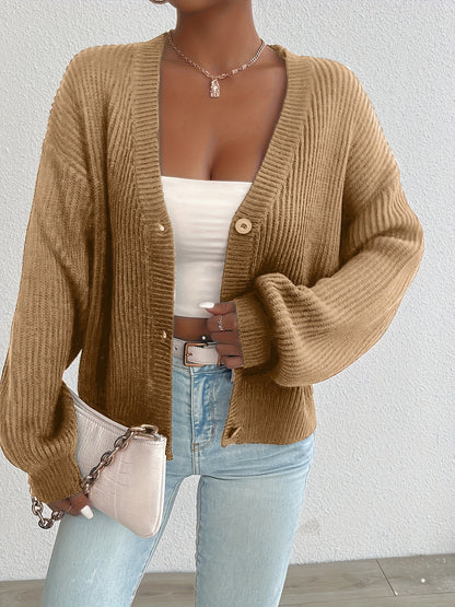 Effortless Ribbed Knit Cardigan Sweater for Women with V Neck Long Sleeve Button Front Oversized Relaxed Style