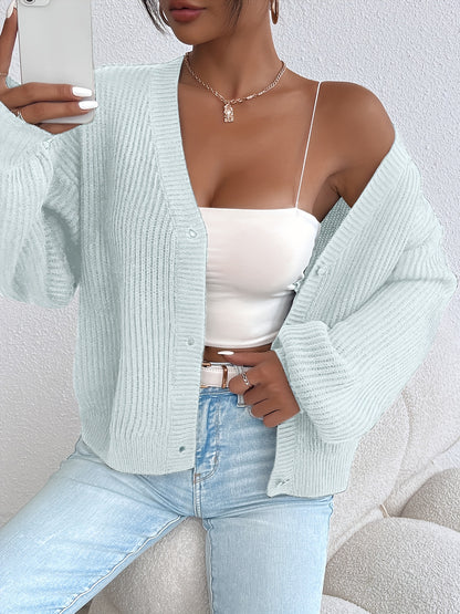 Effortless Ribbed Knit Cardigan Sweater for Women with V Neck Long Sleeve Button Front Oversized Relaxed Style
