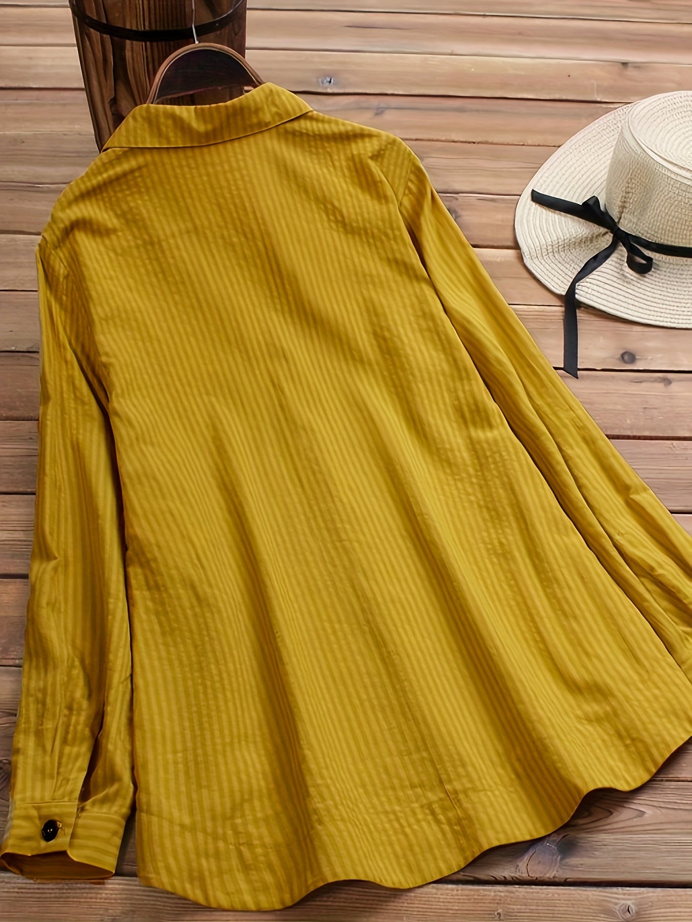 Effortless Striped Tunic Blouse for Women with Collar Long Sleeve Button Front Relaxed Style