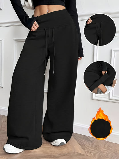 Effortless Fleece Wide Leg Pants for Women with High Waist Drawstring Relaxed Flowing Casual Style