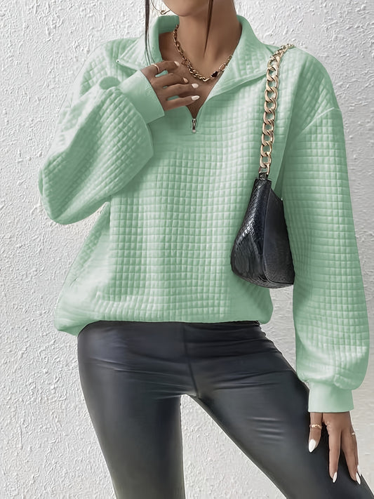 Comfortable Quilted Sweatshirt for Women with Half Zip Collar Long Sleeve Oversized Casual Style