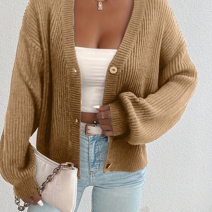 Effortless Ribbed Knit Cardigan Sweater for Women with V Neck Long Sleeve Button Front Oversized Relaxed Style