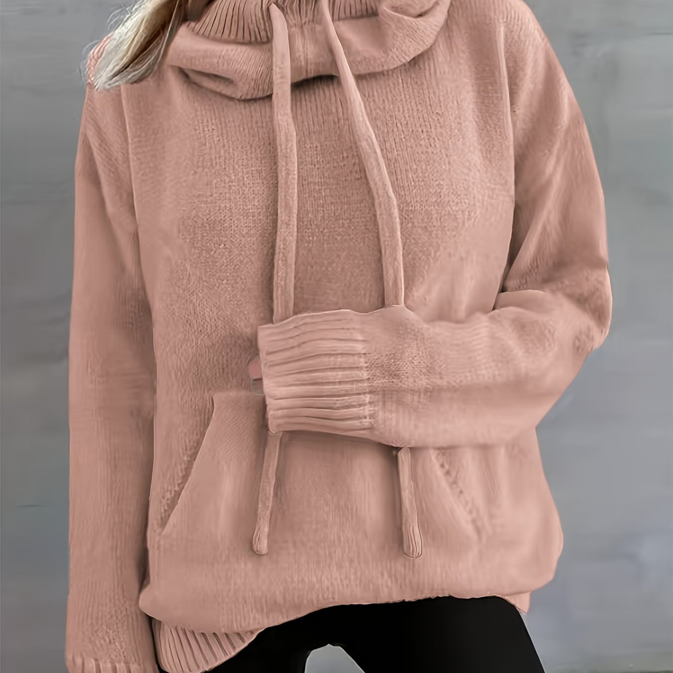 Comfortable Knit Sweater for Women with Cowl Neck Long Sleeve Drawstring Oversized Relaxed Style