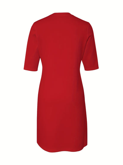 Effortless Midi Dress for Women with Round Neck Half Sleeve Relaxed Shift Style