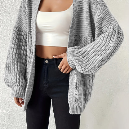 Comfortable Chunky Cardigan Sweater for Women with Open Front Balloon Sleeve Oversized Relaxed Knit Style