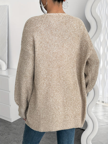 Comfortable Light Yellow Ribbed Cardigan for Women with Open Front Balloon Sleeve Oversized Knit Style