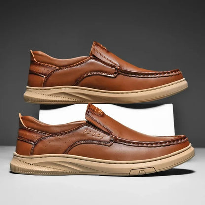 Comfortable Leather Loafers for Women with Moc Toe Slip On Rubber Sole Casual Style