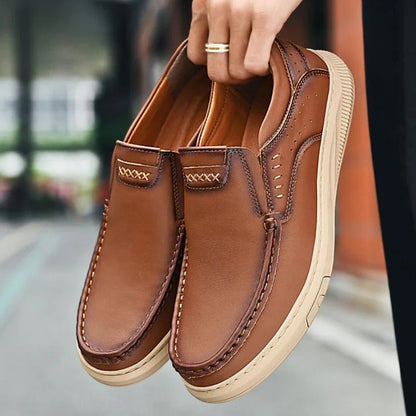 Comfortable Leather Loafers for Women with Moc Toe Slip On Rubber Sole Casual Style