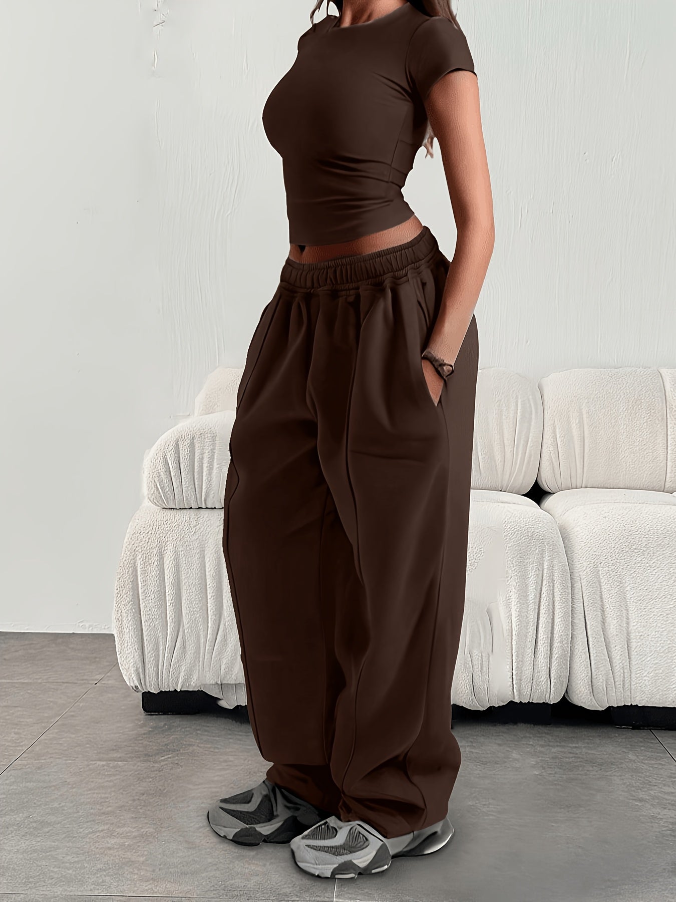 Comfortable Fleece Wide Leg Sweatpants for Women with High Waist Drawstring Relaxed Casual Style