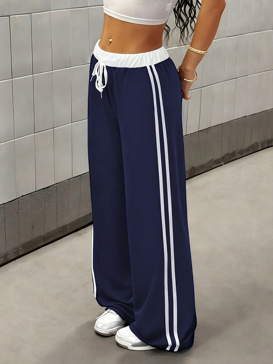 Effortless Side Stripe Wide Leg Pants for Women with High Waist Drawstring Relaxed Track Style