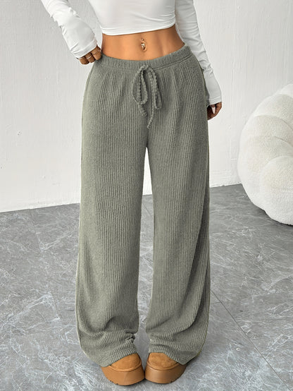 Effortless Ribbed Knit Wide Leg Pants for Women with High Waist Drawstring Relaxed Flowing Casual Style