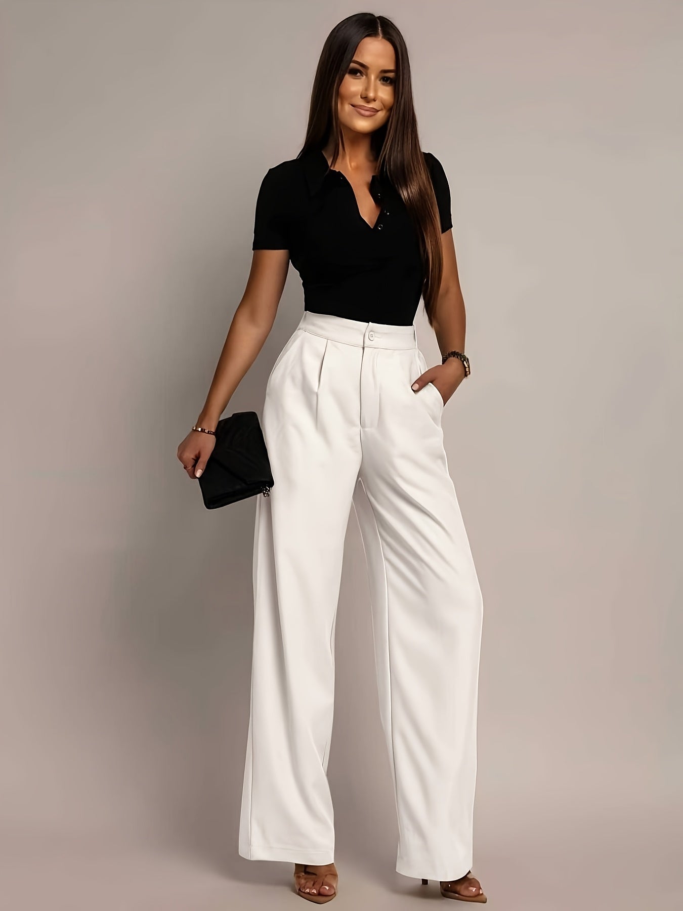 Elegant Wide Leg Trousers for Women with High Waist Pleated Front Tapered Ankle Relaxed Style