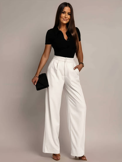 Elegant Wide Leg Trousers for Women with High Waist Pleated Front Tapered Ankle Relaxed Style
