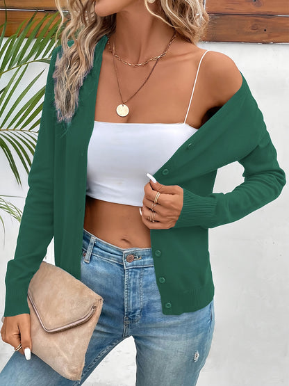 Comfortable Cardigan Sweater for Women with V Neck Long Sleeve Button Front Relaxed Knit Style