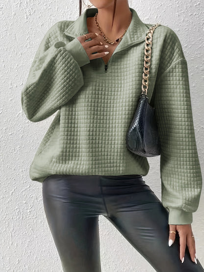 Comfortable Quilted Sweatshirt for Women with Half Zip Collar Long Sleeve Oversized Casual Style