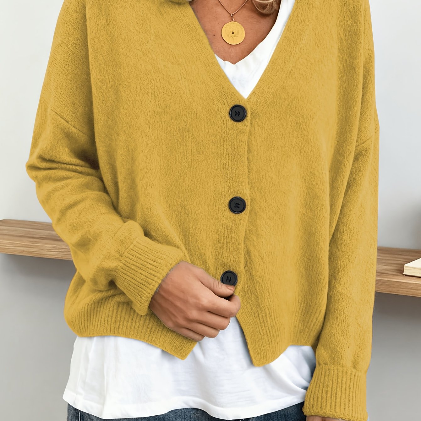 Comfortable Ribbed Knit Cardigan for Women with V Neck Long Sleeve Button Front Relaxed Oversized Style