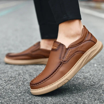 Comfortable Leather Loafers for Women with Moc Toe Slip On Rubber Sole Casual Style