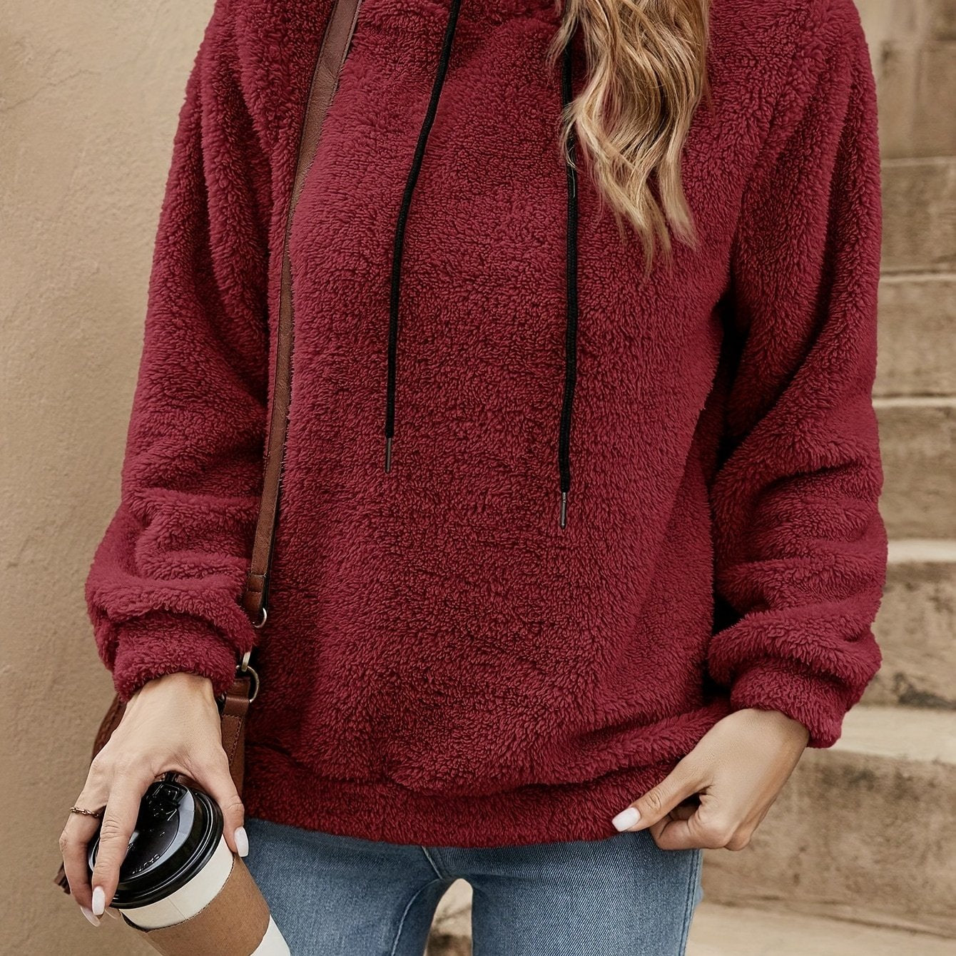 Comfortable Sherpa Fleece Hoodie for Women with Drawstring Hood Long Sleeve Oversized Kangaroo Pocket Casual Style