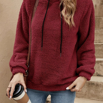 Comfortable Sherpa Fleece Hoodie for Women with Drawstring Hood Long Sleeve Oversized Kangaroo Pocket Casual Style